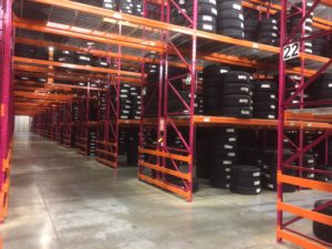 Tires at local distributor warehouse